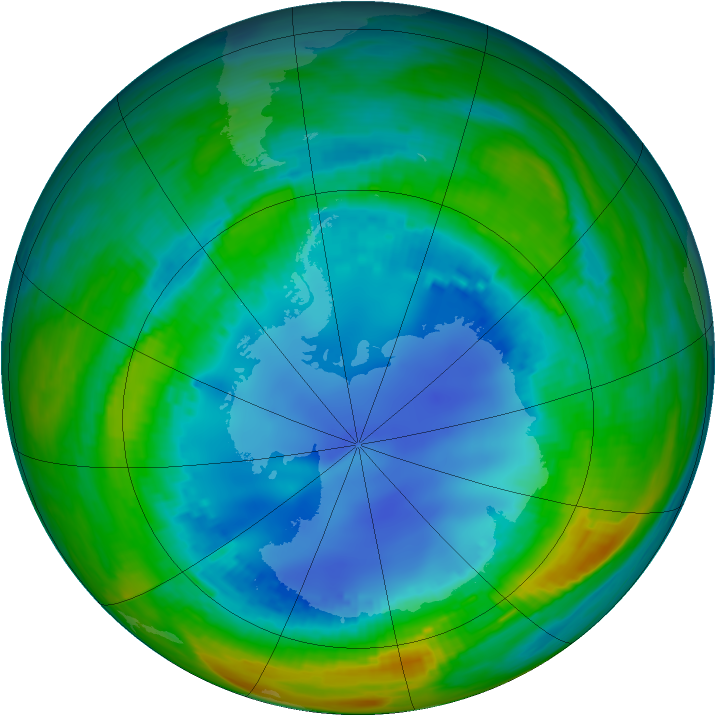 Antarctic ozone map for 13 August 1990